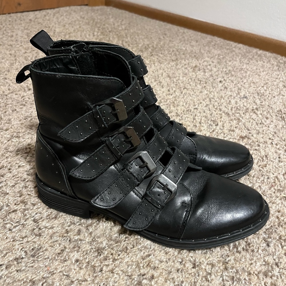 Steve Madden Black Buckle Strap Ankle Boots